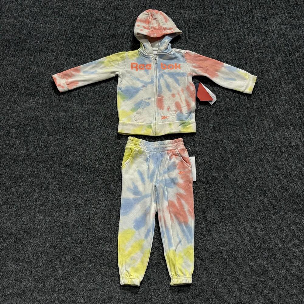 Reebok Hoodie Pants Set Toddler Girls 4T Tie Dye 2 Piece Neon Melon Swiral Logo